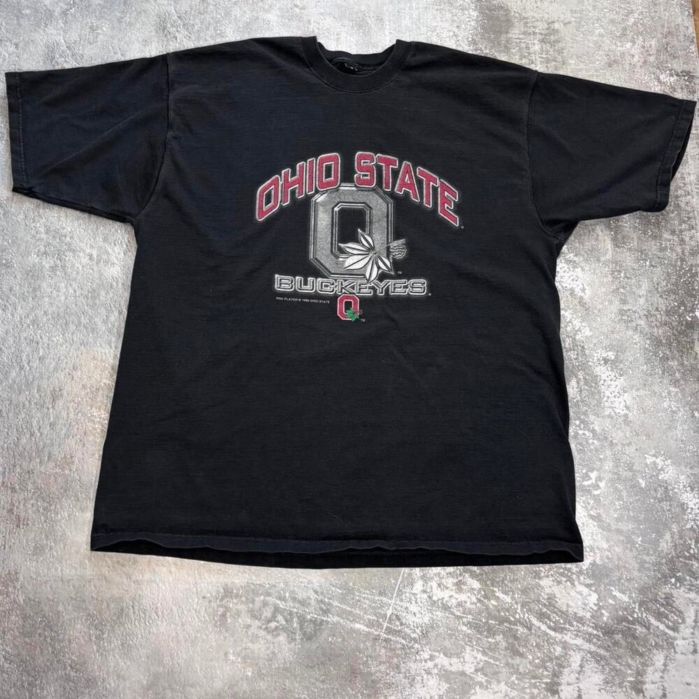 Vintage 90s Ohio State Buckeyes Black T Shirt! Black & Silver Pro Player. XXL